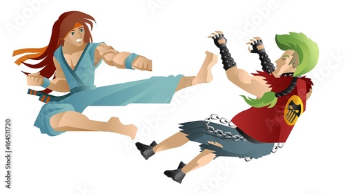 martial artist karate warrior kicking a punk