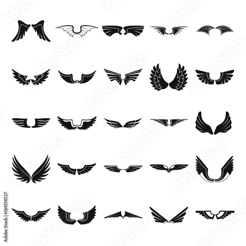 Wings black simple flat silhouette icons set vector illustration