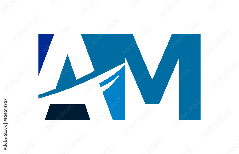 AM Negative Space Square Swoosh Letter Logo AM Negative Space Square Swoosh Letter Logo