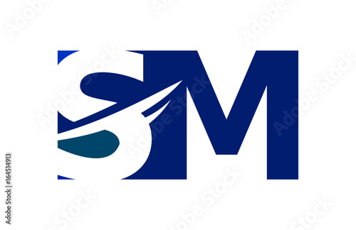 SM Negative Space Square Swoosh Letter Logo