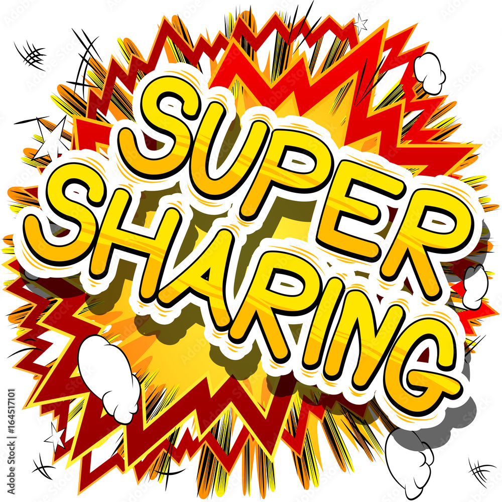 Fototapeta premium Super Sharing - Comic book style phrase on abstract background.