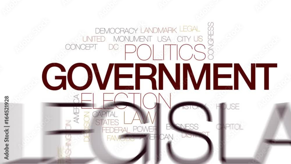 Government computing animated word cloud, text design animation. Kinetic typography.