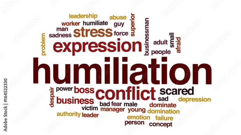 Humiliation animated word cloud, text design animation. Humiliation animated word cloud, text design animation.
