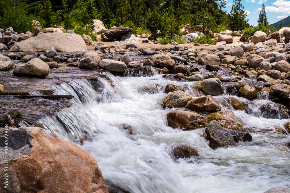 Fototapeta premium Cobblestones and mountain stream. Rapid water flow