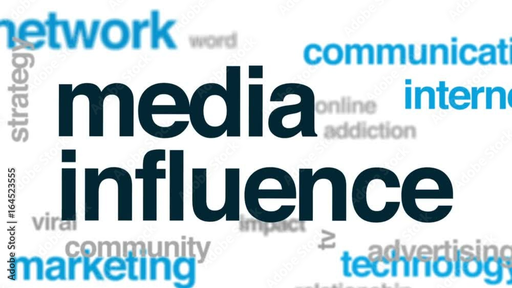 Media influence animated word cloud, text design animation. Media influence animated word cloud, text design animation.