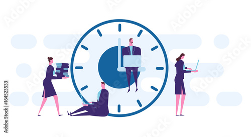 A business team is working around the clock.