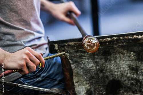 Photography Man Hands Closeup Working on a Blown Glass Piece