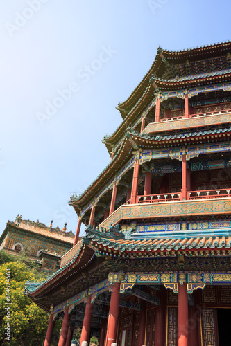 Pagoda tower in the Summer Palace imperial park in Beijing  China