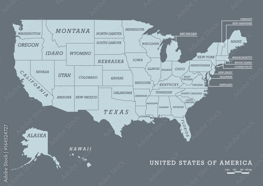 USA map with name of states