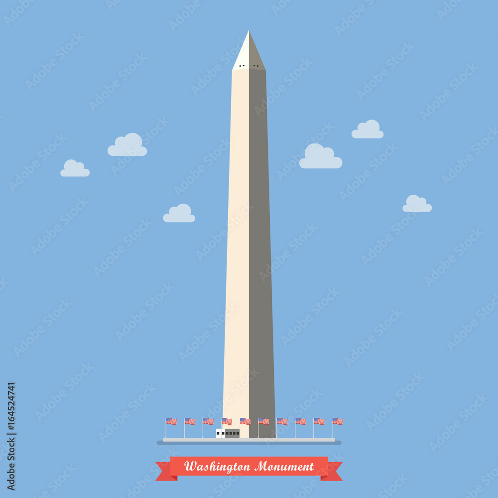 Washington monument in flat style - obrazy, fototapety, plakaty 