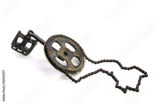 chain and bicycle pedal isolated on white background