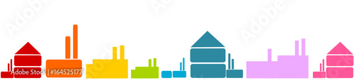 Industrie Landschaft Stadt Land Panorama Band Banner Hintergrund Bunt Reihe Gebäude