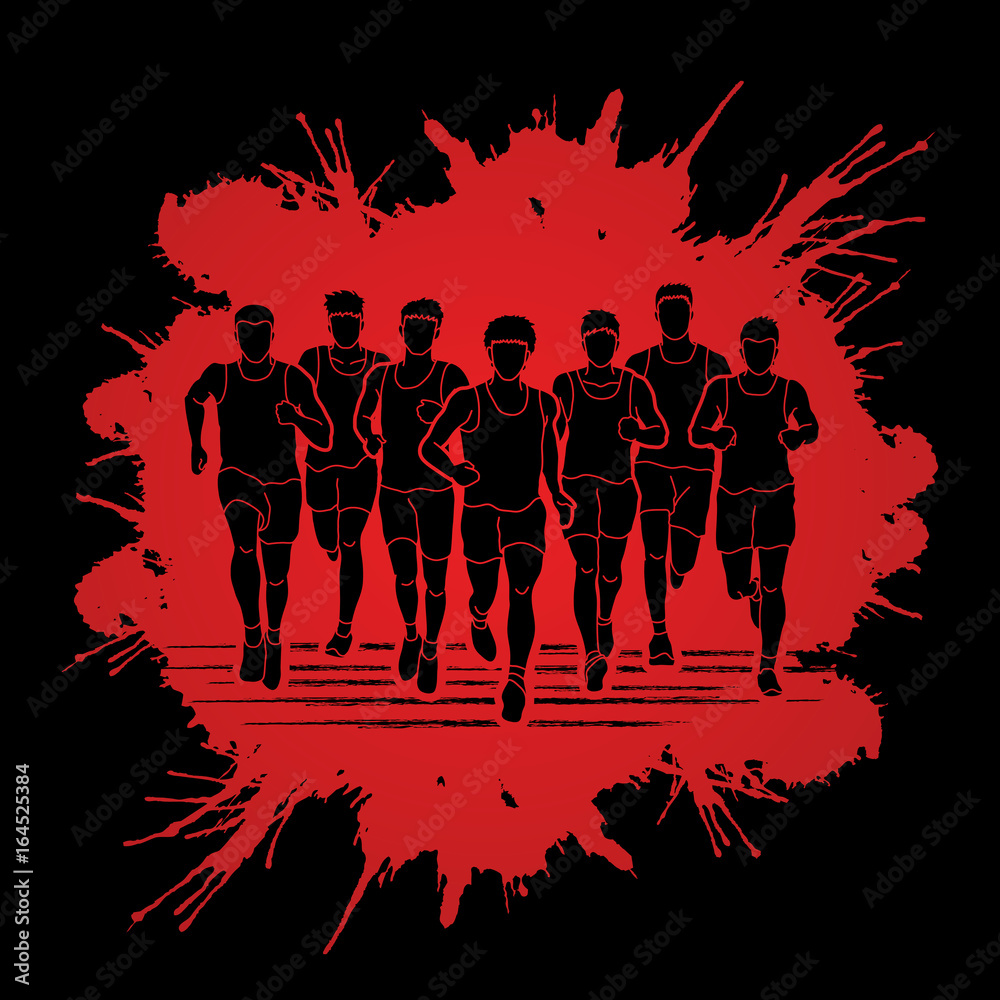 Marathon runners, Group of people running, Men running designed on splatter blood background graphic vector.