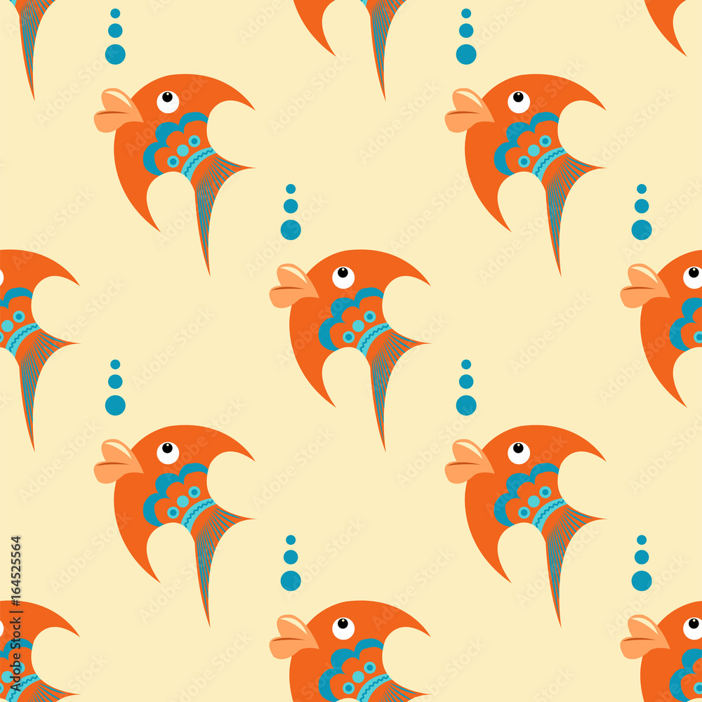 Orange fish with blue ornament on a beige background