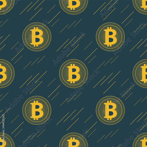 Seamless gold Bitcoin pattern cryptocurrency with lines. vector
