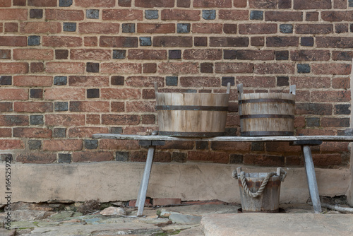 three old tubs and a bench