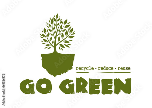 Logo concept design with a tree. Go Green. Recycle reduce reuse. Vector illustration isolated on white background