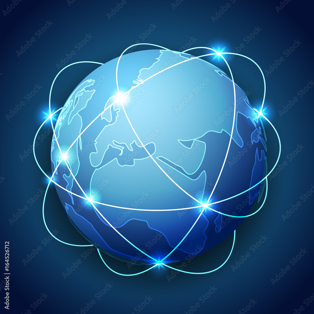 Abstract Earth with Planetary Ring Design. Network Link Around The