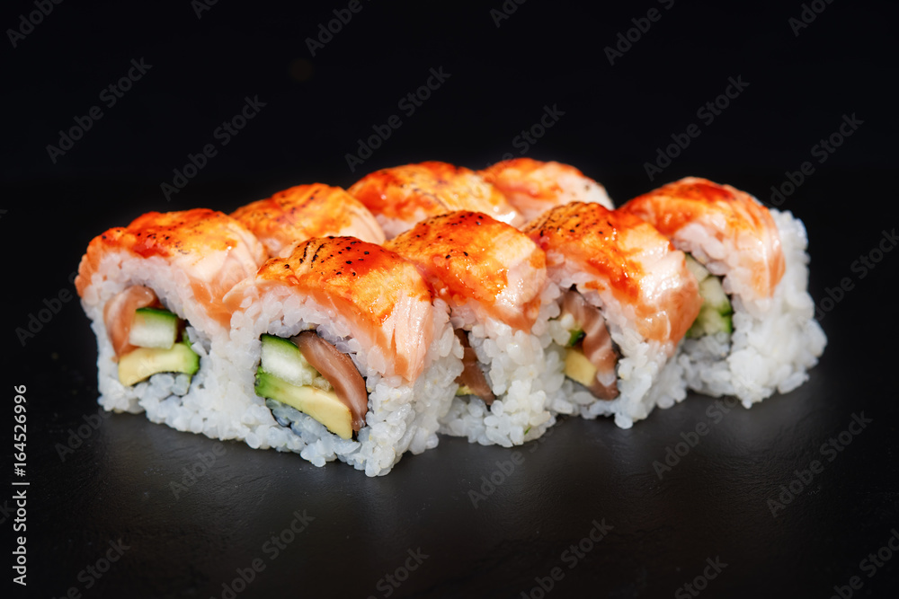Sushi on black background. Perfect for creating sushi restaurant menu. Part of series. Sushi on black background. Perfect for creating sushi restaurant menu. Part of series.