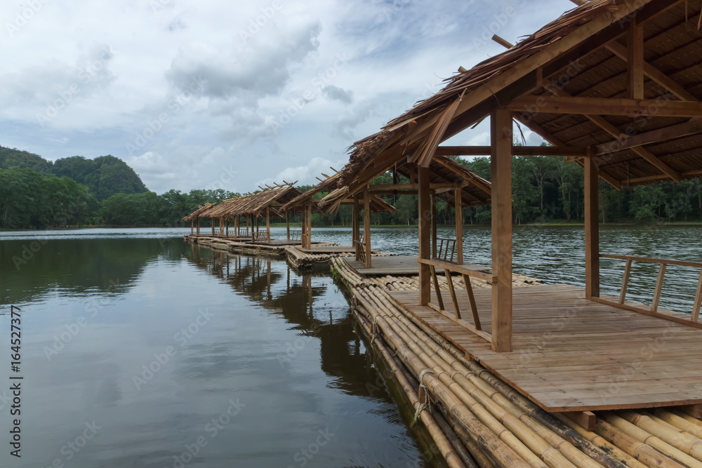 Bamboo rafts on the surface, the concept for tourism in nature.