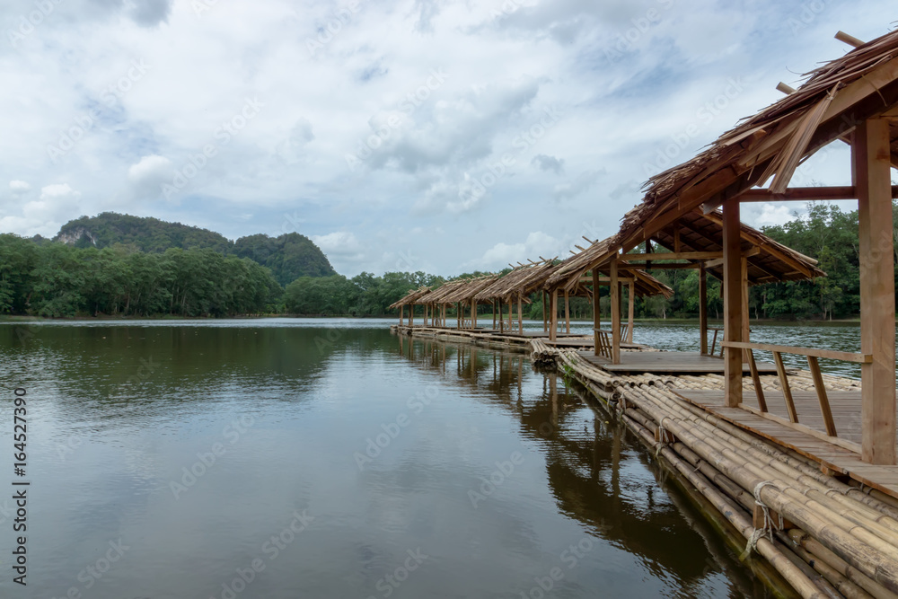 Bamboo rafts on the surface, the concept for tourism in nature. Bamboo rafts on the surface, the concept for tourism in nature.