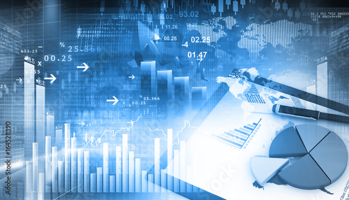 3d Business growth chart. Global financial charts on abstract business background