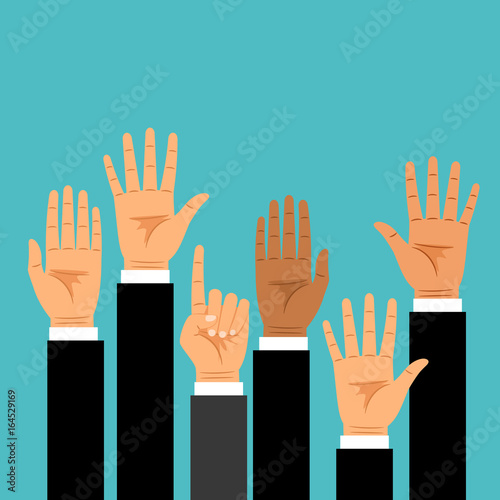 Business hands raised up