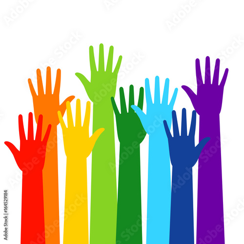 Colored volunteer crowd hands