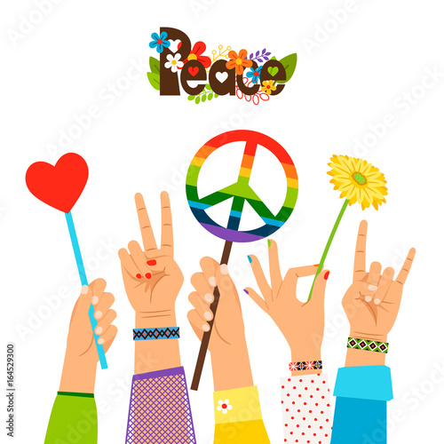 Hippie peace signs in hands