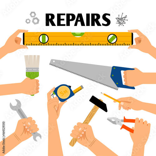 Home repair tools in hands