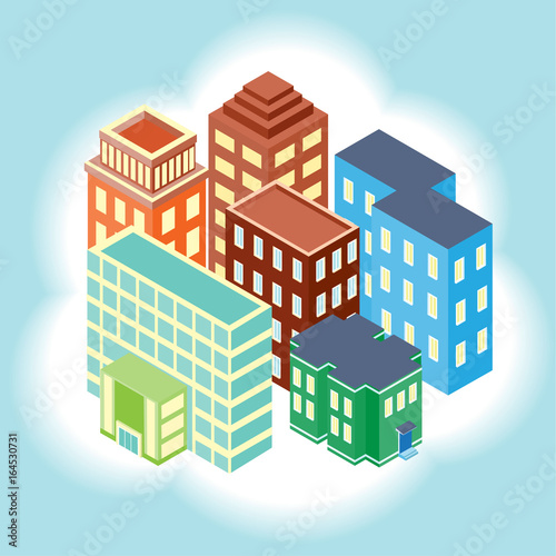 Isometric projection of houses in the city