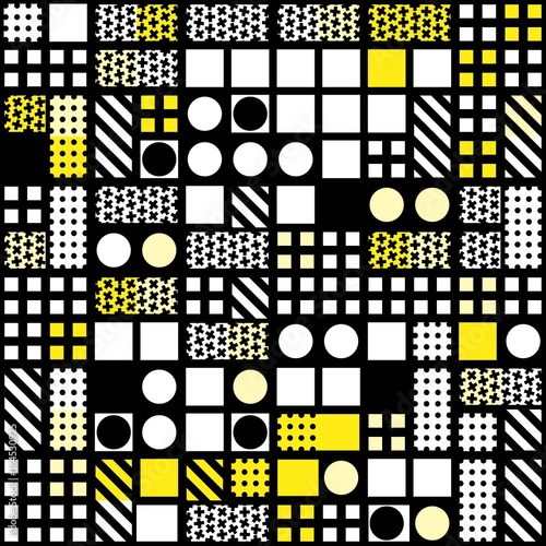 Decorative geometric shapes tiling. Monochrome irregular pattern.  Abstract  background. Artistic decorative ornamental lattice