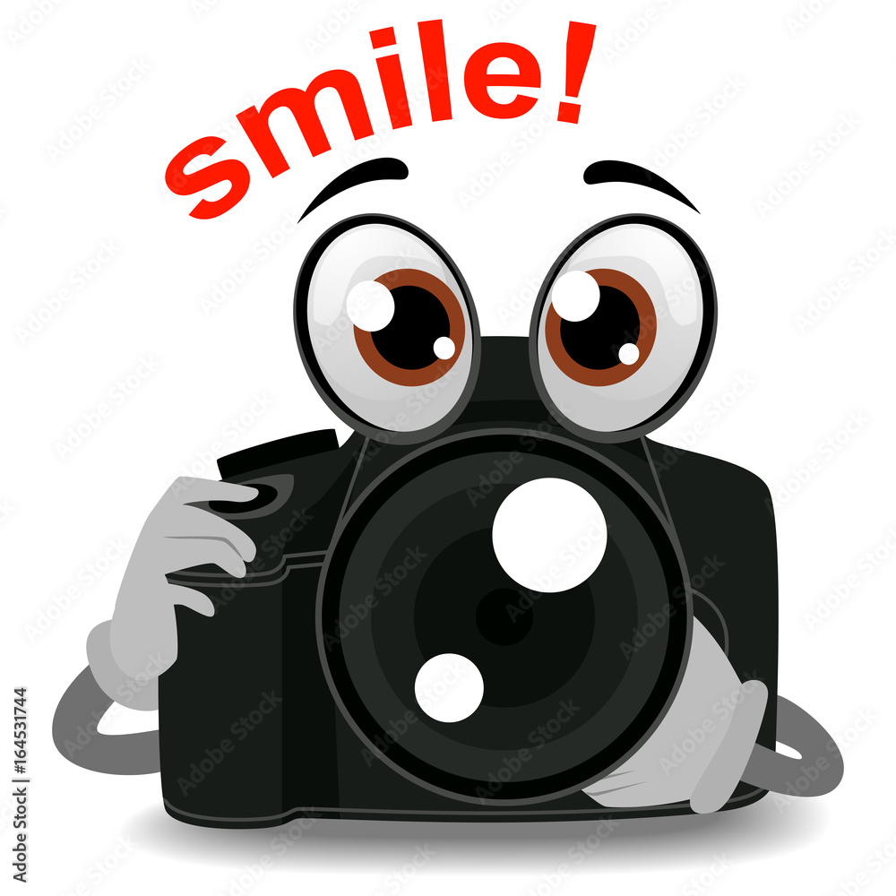 Vector Illustration of Camera Mascot holding Lens Vector Illustration of Camera Mascot holding Lens