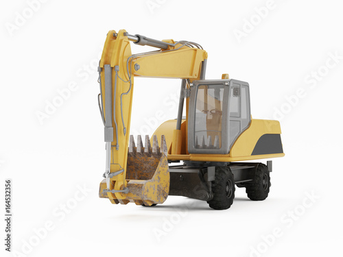 Excavator on a white background. 3D rendering