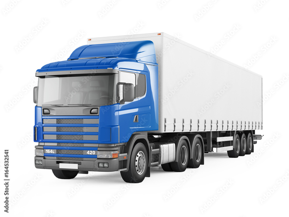 Blue cargo delivery truck. 3D rendering