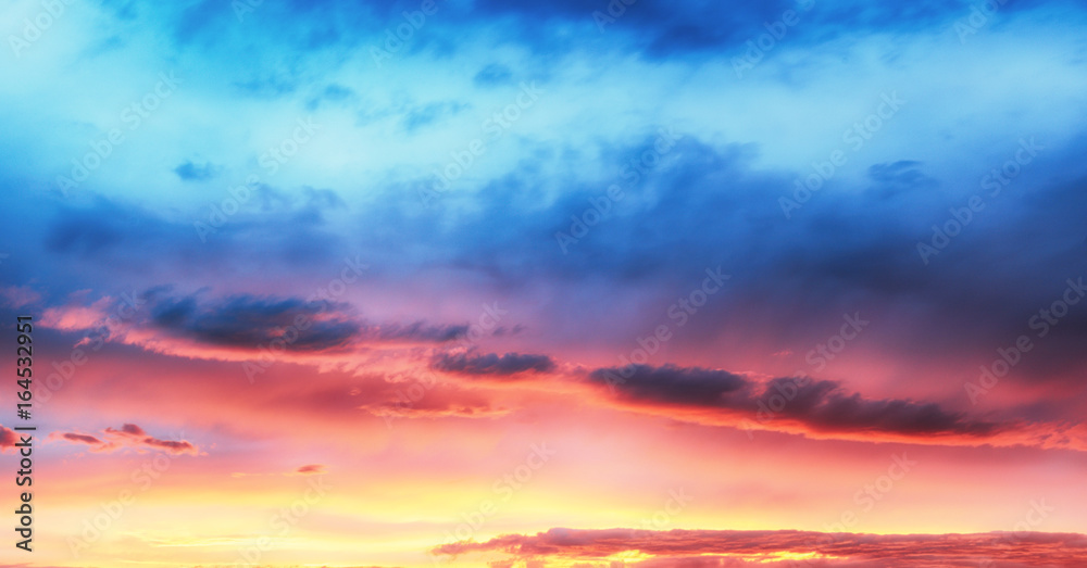 Only sky, dramatic sunset with colorful clouds
