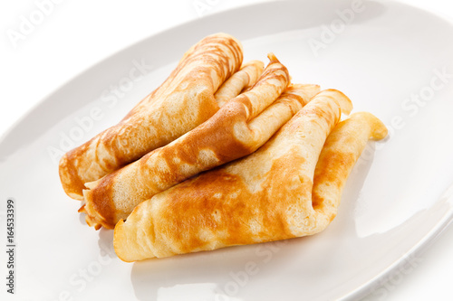 Pancakes on white background