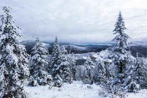 Winter Landscape from Top of Mountain in Canada, Quebec