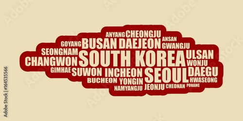 List of cities and towns of South Korea. Word cloud collage. Business and travel concept background.