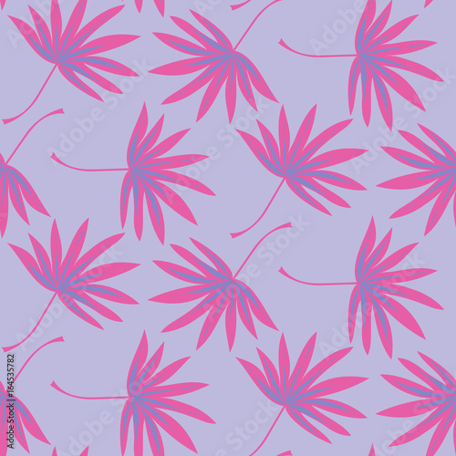 Seamless leaf pattern. Background in small pink leaves on a blue background for textiles, fabric, cotton fabric, cover, wallpaper, stamp, gift wrap, postcard.