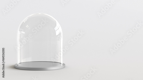 Leinwand Poster Glass dome with silver tray on white background. 3D rendering.