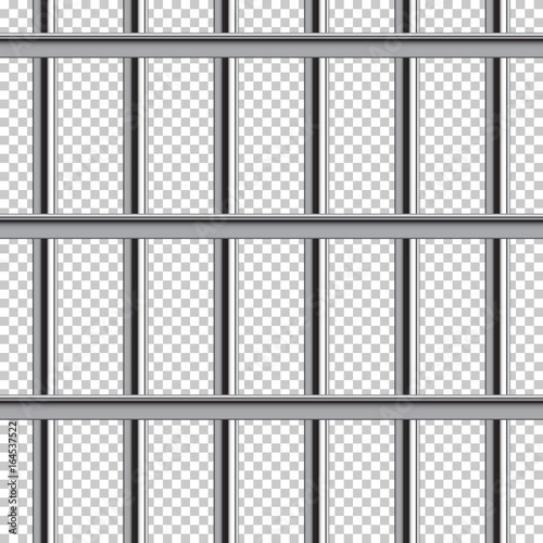 Prison bar seamless pattern. Vector realistic illustration isolated on transparent background.