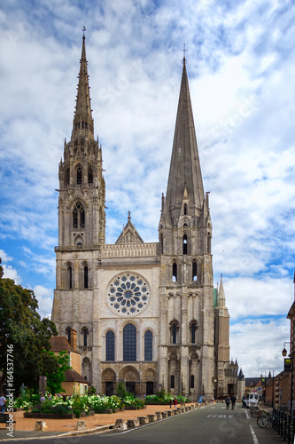 Facade of Chartres Cathedral, France in summer