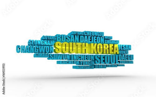 List of cities and towns of South Korea. Word cloud collage. Business and travel concept background. 3D rendering photo