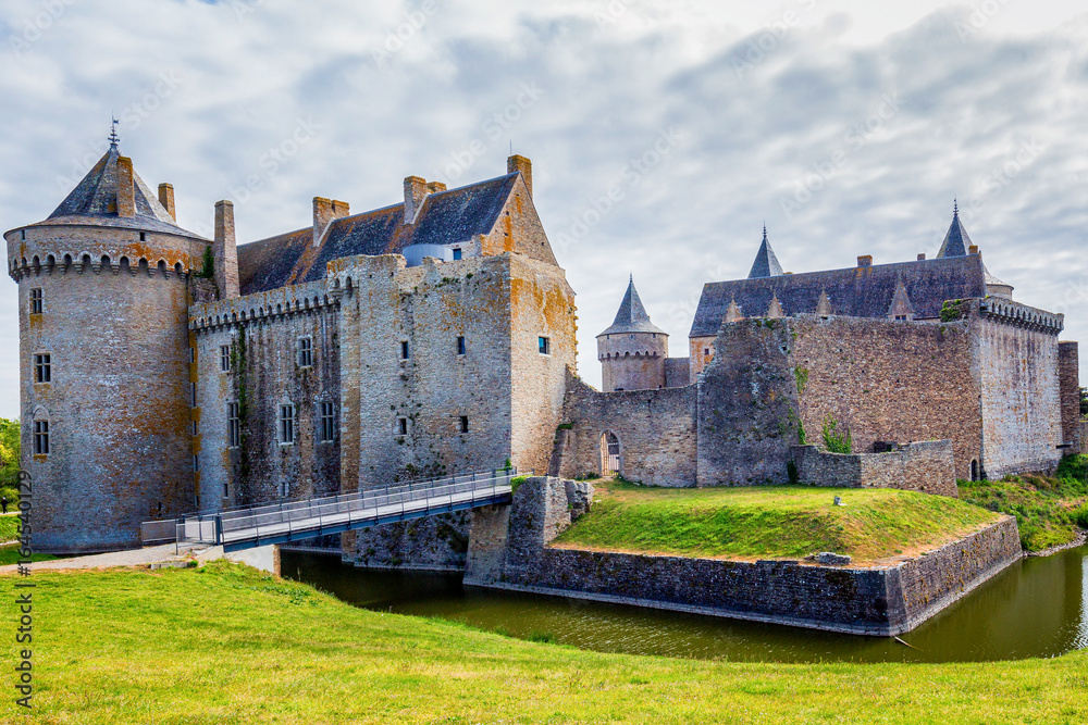 Panoramic view of Chateau de Suscinio in Gulf of Morbihan, Brittany (Bretagne), France.