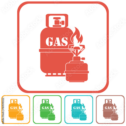 Camping stove with gas bottle icon vector
