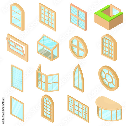 Window forms icons set, isometric style