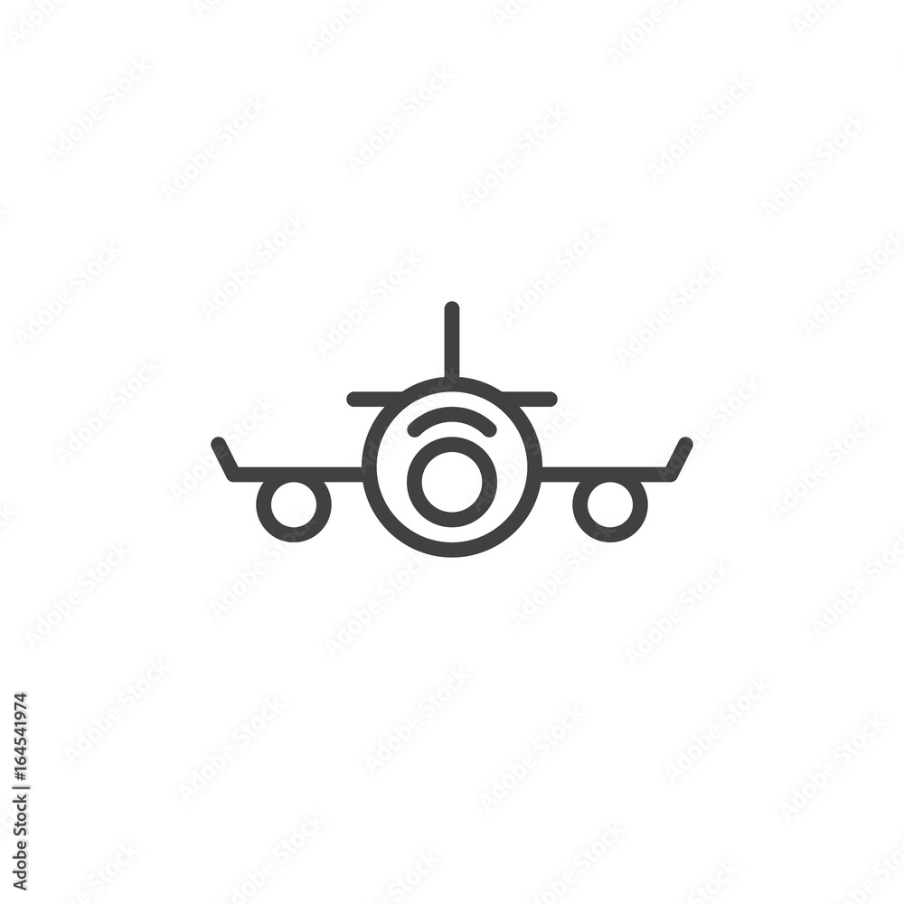 Airplane line icon, outline vector sign, linear style pictogram isolated on white. Plane front symbol, logo illustration. Editable stroke. Pixel perfect graphics Airplane line icon, outline vector sign, linear style pictogram isolated on white. Plane front symbol, logo illustration. Editable stroke. Pixel perfect graphics