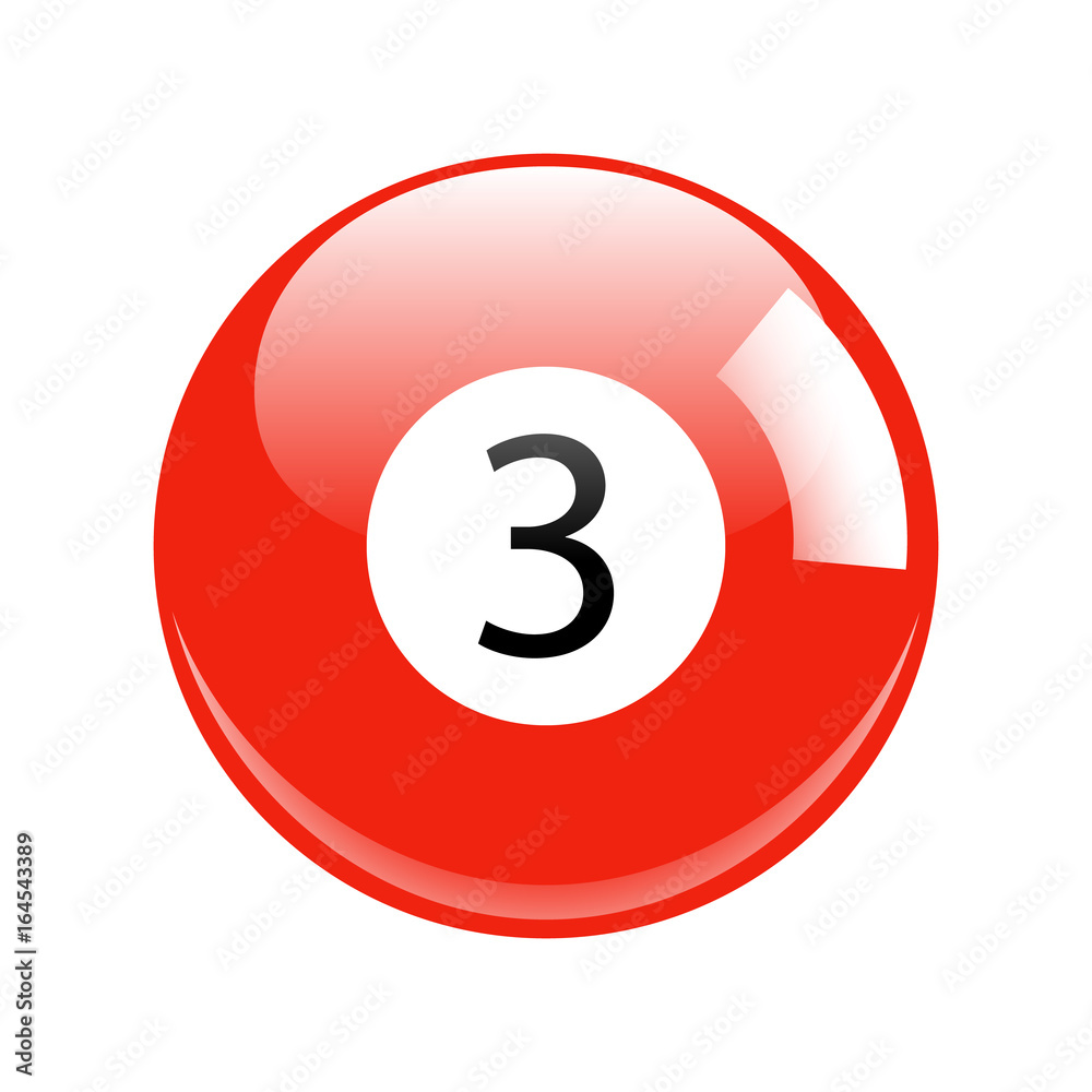 Shiny Red Three Pool - Billiard Ball Icon Vector Isolated Shiny Red Three Pool - Billiard Ball Icon Vector Isolated