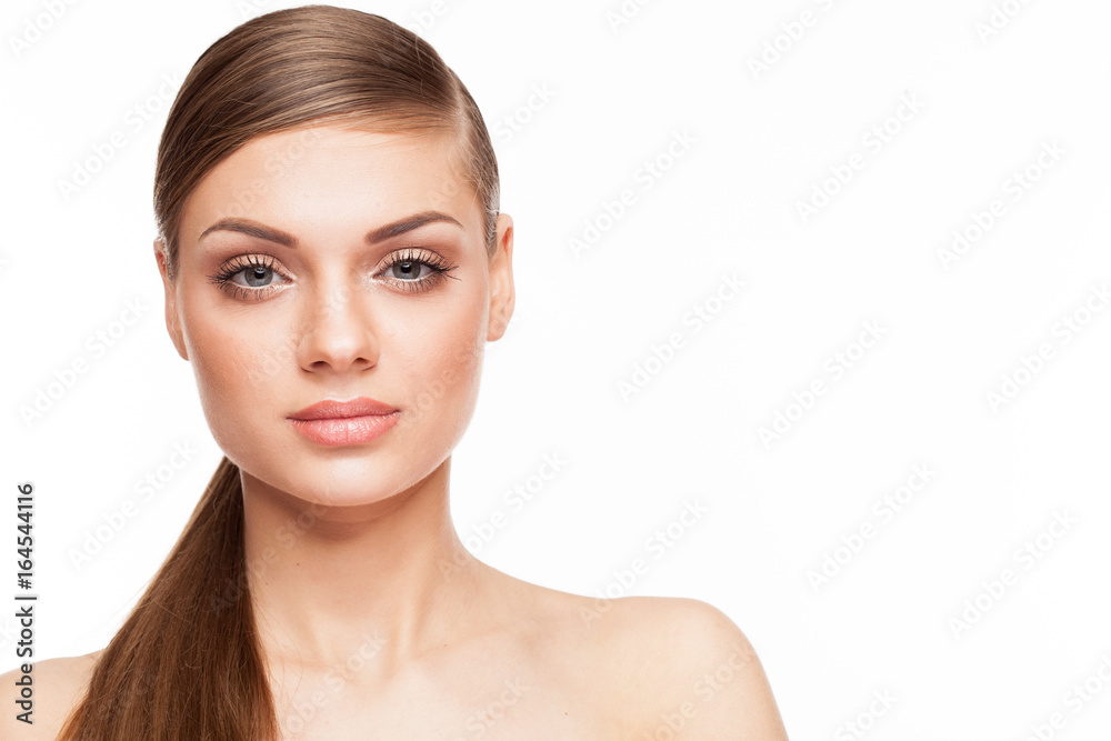 Beautiful model with natural make-up on white background. Studio photo Beautiful model with natural make-up on white background. Studio photo